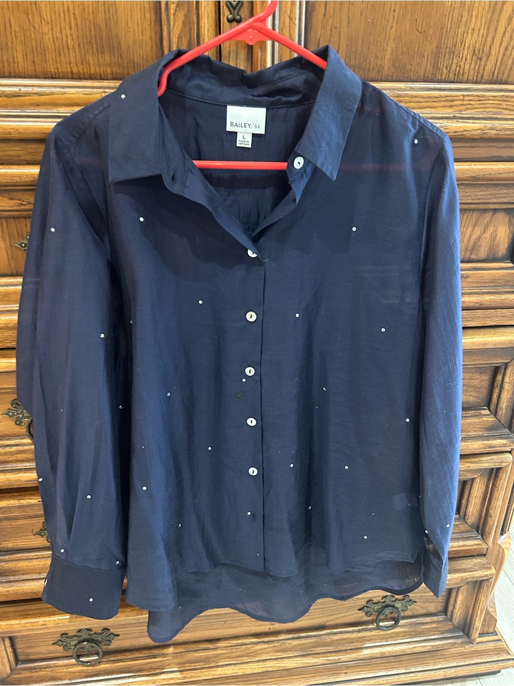 Bailey 44 Navy Button-Down Shirt with Tiny Dot Embellishments